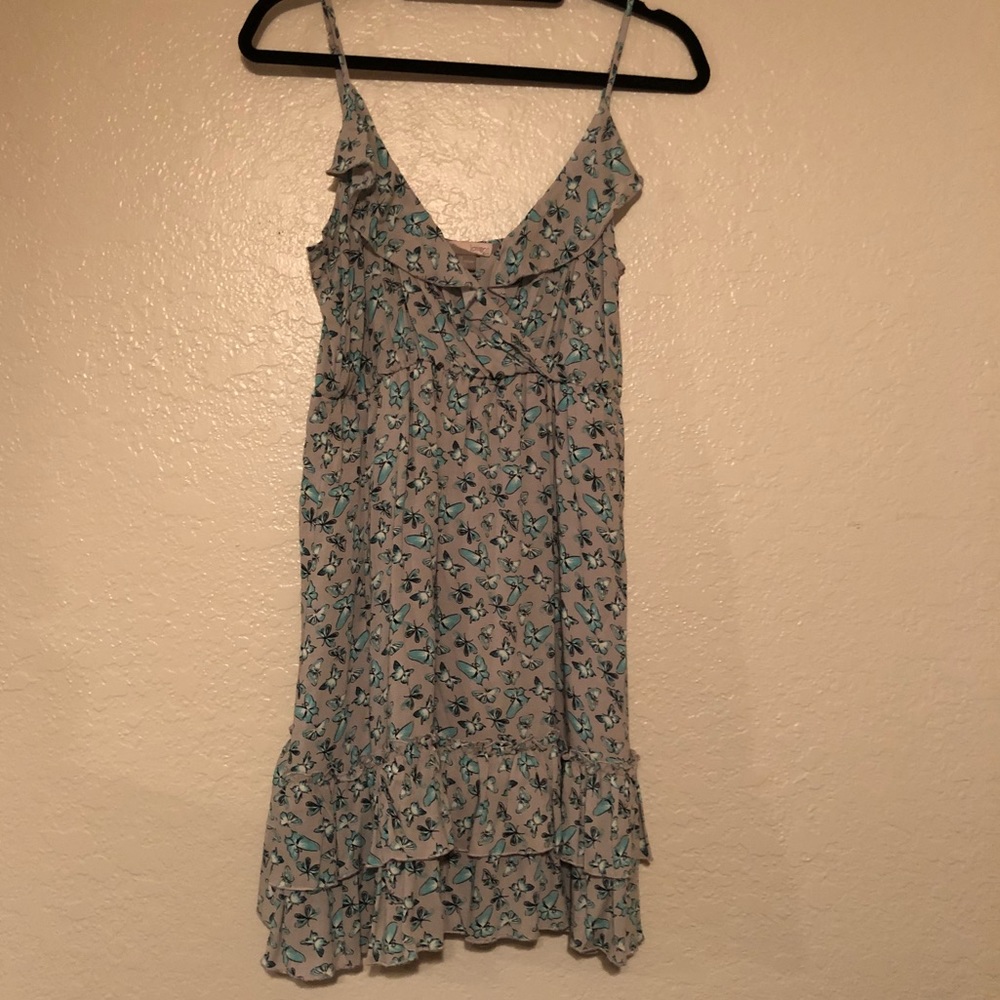 NEW! Gray Ruffle Butterfly Print Dress